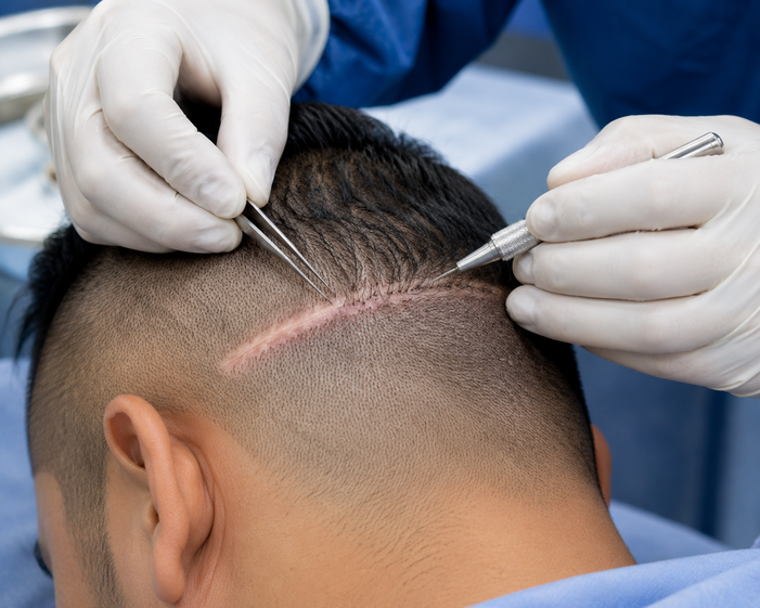 Surgeon performing Scar Hair Transplant